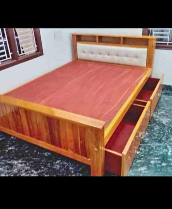 Royal Teak Bed with Front Pull-Out Drawers