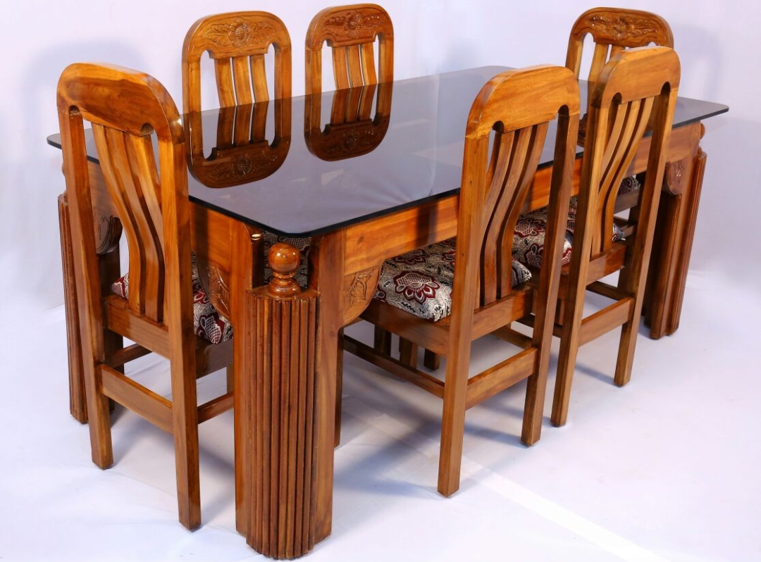 Royal 6-Seater Solid Wood Dining Set with Glass Top